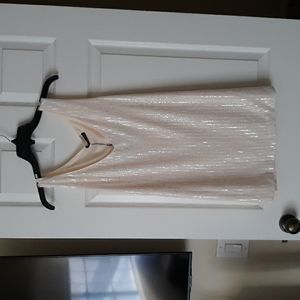 Beige, sleeveless, sequi.ned Evening Top